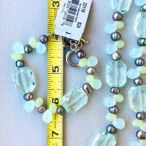 Vintage Cookie Lee milky aqua and silver toggle bracelet